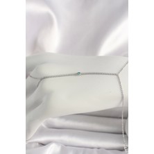 Pirinç Gümüş Renk Su Yolu Zirkon Taşlı Mavi Taş Detaylı Kadın Şahmeran