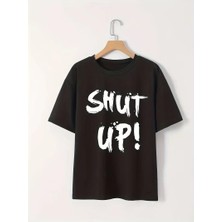 Tarz Yeri Baskılı Oversize Bisiklet Yaka T-Shirt - Siyah