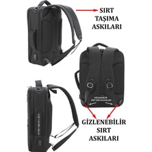 Canaris Deri Laptop Sırt Çantası 15.6" USB Aparatlı Su Geçirmez Elde Taşınabilir Ayarlanabilir Omuz Askılı