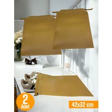 2 Adet Bej Büzgülü Ayakkabı Saklama Çantası Seyahat Hurcu Çok Amaçlı Dolap Çekmece Valiz Düzenleyic