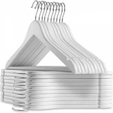 6 Adet Beyaz Ahşap Görünümlü Plastik Askı Kıyafet Elbise Gömlek