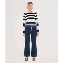 Yargıcı Düğme Detaylı İspanyol Paça Normal Bel Denim Pantolon