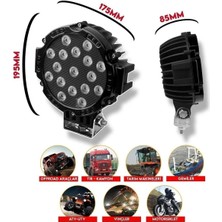 7 Inc 17 LED Yuvarlak Offroad Lamba Siyah Kasa 51W Beyaz