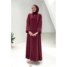 Çizgi Detaylı Boydan Fermuarlı Tam Boy Ferace 6011 Bordo