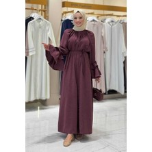 Kol Fırfır Detaylı Elbise 3925 Bordo