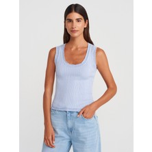 10750 Fitilli Ince Dokulu Triko Bluz-Mavi