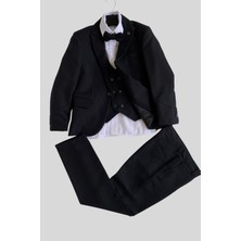 Turuncu Gardrop Yeleği Katlamalı Ceketli Rozetli Takım Elbise Siyah