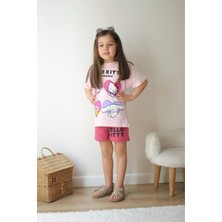 3-10 Hello Kity Kuromi Stitch Şortlu Kız Çocuk Takım Pembe