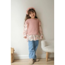 3-10 Yaş Triko Süveter Detay Gömlek Kot Takım Pembe