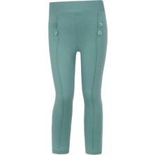 Miniğimin Cicileri Su Yeşili Düğme Detaylı Kız Çocuk Çimalı Tayt Esnek ve Rahat Tasarım