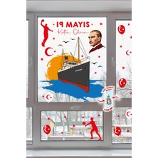 19 Mayıs Bayramı Atatürk ve Gençlik Tema Cam Pano Duvar Sticker Seti 72 Parça Dev Iki Taraflı Baskı
