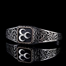 925 Ayar Gümüş Üç Hilal Ayarlanabilir Erkek Kelepçe Bileklik