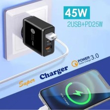 Nealdin 45W 2 USB + 1Type-C Girişli Hızlı Şarj Adaptörü
