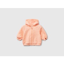 Bebek Yavruağzı Logo Etiketli Jakarlı Fermuarlı Kapüşonlu Sweatshirt