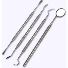 Profisher Paslanmaz Çelik Diş Temizleme Ağız Bakımı 4 Li Set Ayna Orak Skaler Spatula Cımbız