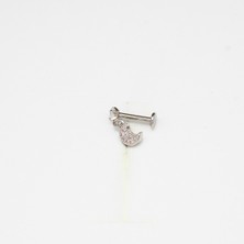 Sallantılı Ay Paslanmaz Çelik Piercing… Gümüş/Silver Renkli ve Şeffaf Taşlı (Targus Helix Conch Flat)