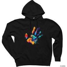 Hand Splash Paint Siyah Kapşonlu Sweatshirt Hoodie