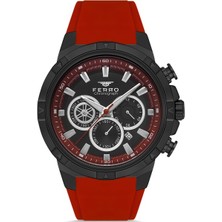 Ferro Quartz Silikon Bordo Siyah Kadran Kronolu 47 mm Erkek Kol Saati