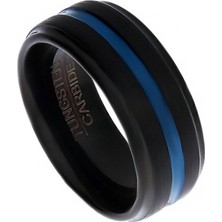 Erkek Siyah Renk Mavi Çizgi Detay Tungsten Yüzük