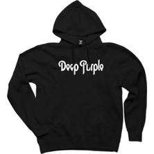 Deep Purple Text Siyah Kapşonlu Sweatshirt Hoodie
