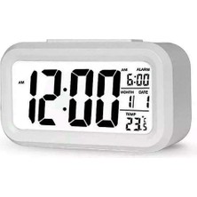 Dekoratif Dijital Alarmlı Saat, 12/24 Dönüştürme Gece Görüşlü Yatak Başucu Saati Masa Saati LED Ekran Pilli Çalar Saat 13 x 4.5x 7.5 cm  (Beyaz)