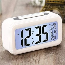 Dekoratif Dijital Alarmlı Saat, 12/24 Dönüştürme Gece Görüşlü Yatak Başucu Saati Masa Saati LED Ekran Pilli Çalar Saat 13 x 4.5x 7.5 cm  (Beyaz)
