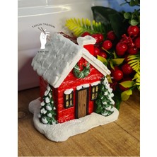 Kar Efektli Ev Şeklindeki Yılbaşı Temalı El Boyaması Tütsülük,dağ Ev (10*9 cm Boyutunda)