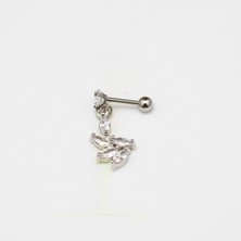 Sallantılı Yaprak Model Paslanmaz Cerrahi Çelik Piercing… Gümüş/silver Renkli ve Şeffaf Taşlı (Targus Helix Conch Flat)