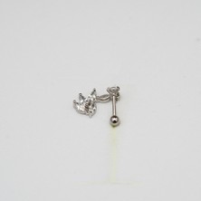 Sallantılı Yaprak Model Paslanmaz Cerrahi Çelik Piercing… Gümüş/silver Renkli ve Şeffaf Taşlı (Targus Helix Conch Flat)