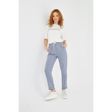 Lastikli Çizgili Chino Pantolon