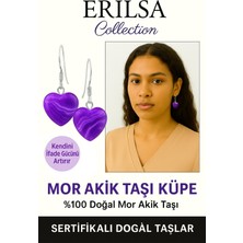 Sertifikalı Kalp Model Mini Mor Akik Taşı Doğal Taş Küpe – Koruma, Denge ve Ruhsal Şifa Taşı