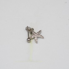 Sallantılı Deniz Yıldızı Paslanmaz Cerrahi Çelik Piercing… Gümüş/silver Renkli ve Şeffaf Taşlı (Targus Helix Conch Flat)