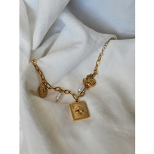 Karo Ası Çiçek Charmlı Halat Zincir Model Bileklik