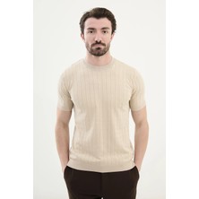 Desenli Slim Fit Bisiklet Yaka Erkek Triko T-Shirt
