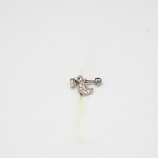 Ay Sallantılı Paslanmaz Cerrahi Çelik Piercing… Gümüş/Silver Renkli ve Şeffaf Taşlı (Targus Helix Conch Flat)