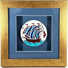 Iznik Çini Osmanlı Kalyon Motifli Paspartulu Plaket
