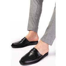 Erkek Hakiki Deri Siyah Ev Terliği