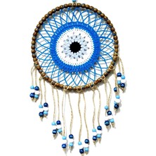 El Yapımı Petrol Mavisi Boncuklu Duvar Süsü Örgü Motifli Dekoratif Tasarım