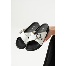Albishoes Scarlett Kadın Tokalı Çapraz Anatomik Taban Konfor Hafif Rahat Taban Günlük Kadın Terlik