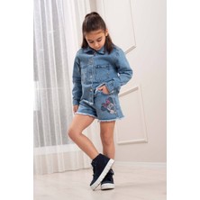 Kız Çocuk Kot Şortlu-Çeketli Takım