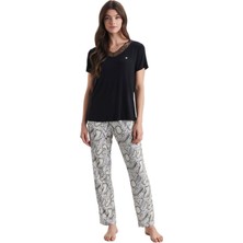 Penye Mood Kadın Siyah Pijama Takım 9807