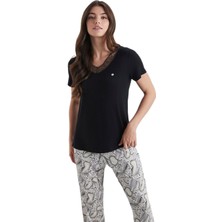 Penye Mood Kadın Siyah Pijama Takım 9807