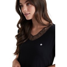 Penye Mood Kadın Siyah Pijama Takım 9807