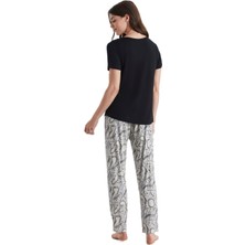 Penye Mood Kadın Siyah Pijama Takım 9807