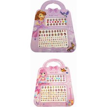 Eva & Rose 2 Adet Prensesli 120'li Kız Çocuk Takma Tırnak Sticker Yüz Taşı ve Yapışkanlı Küpe Seti
