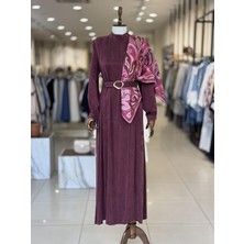 Puane Omuz Detaylı Bordo Elbise 12598