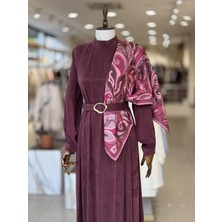 Puane Omuz Detaylı Bordo Elbise 12598