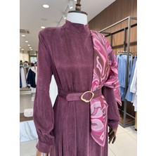 Puane Omuz Detaylı Bordo Elbise 12598