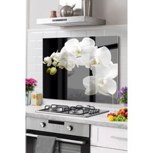 Premium Mutfak Cam Ocak Arkası Koruyucu Tezgah Ankastre Arkası Koruyucu 50X76CM | Çiçek Siyah