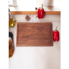 F&s WOODART40 x 27,5 cm Yekpare Masif Eksiz Tek Parça Doğal Ahşap Oluklu Kesme Sunum Et Ekmek Sebze Doğrama Tahtası